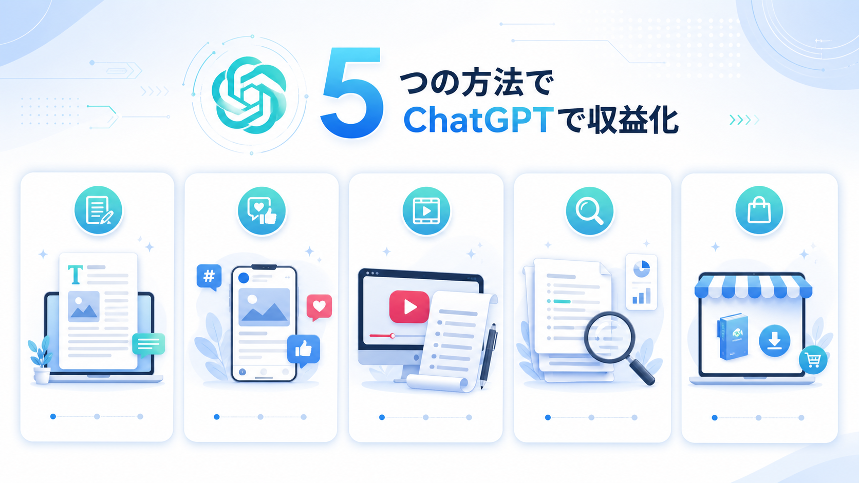 ChatGPTで稼ぐ方法5選の比較一覧図