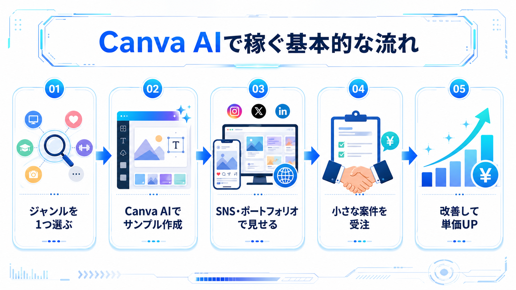 Canva AIで稼ぐ基本的な流れの図解