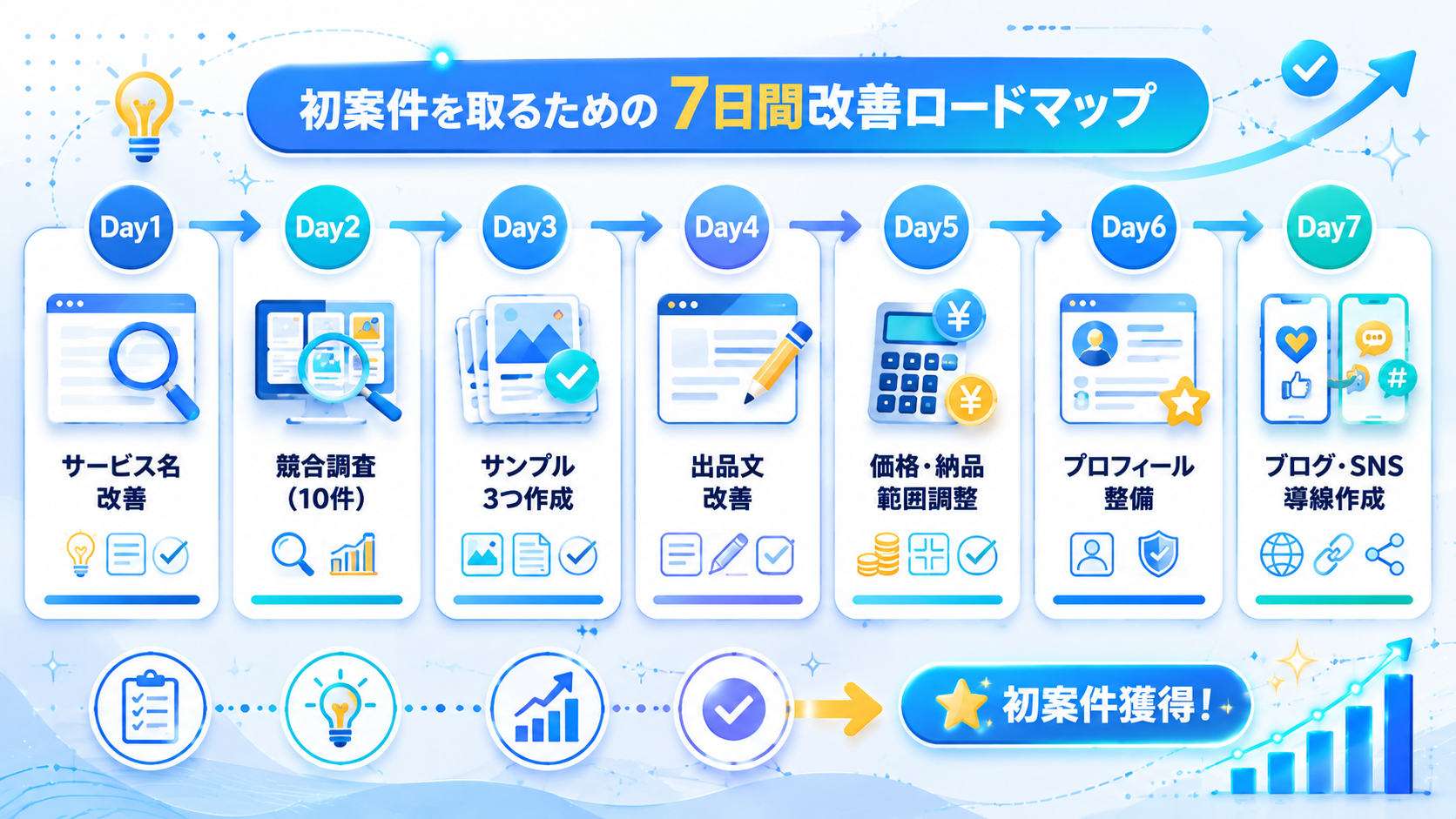 初案件を取るための7日間改善ロードマップ図