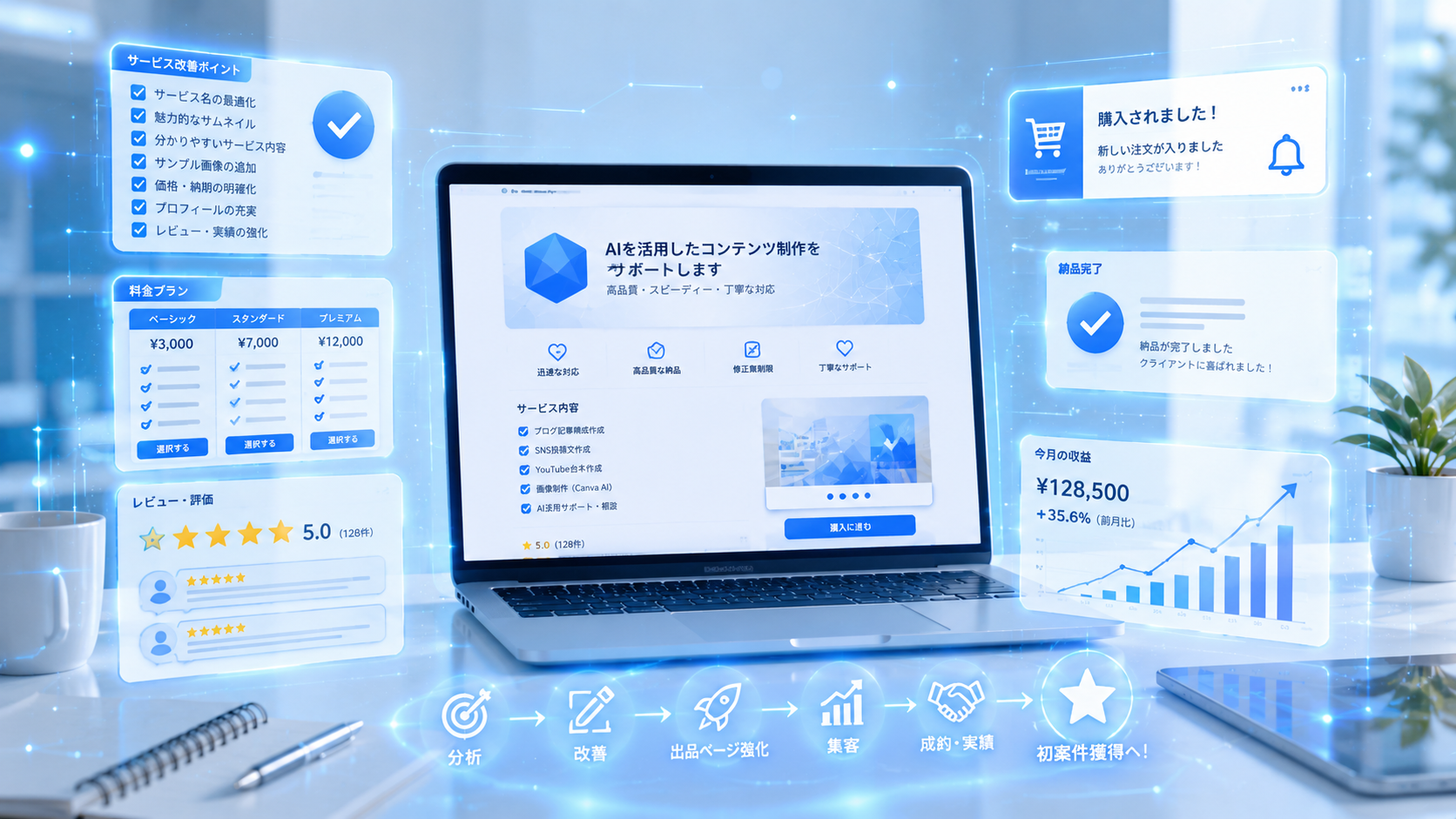 AI副業の出品ページを改善して初案件を狙うイメージ画像