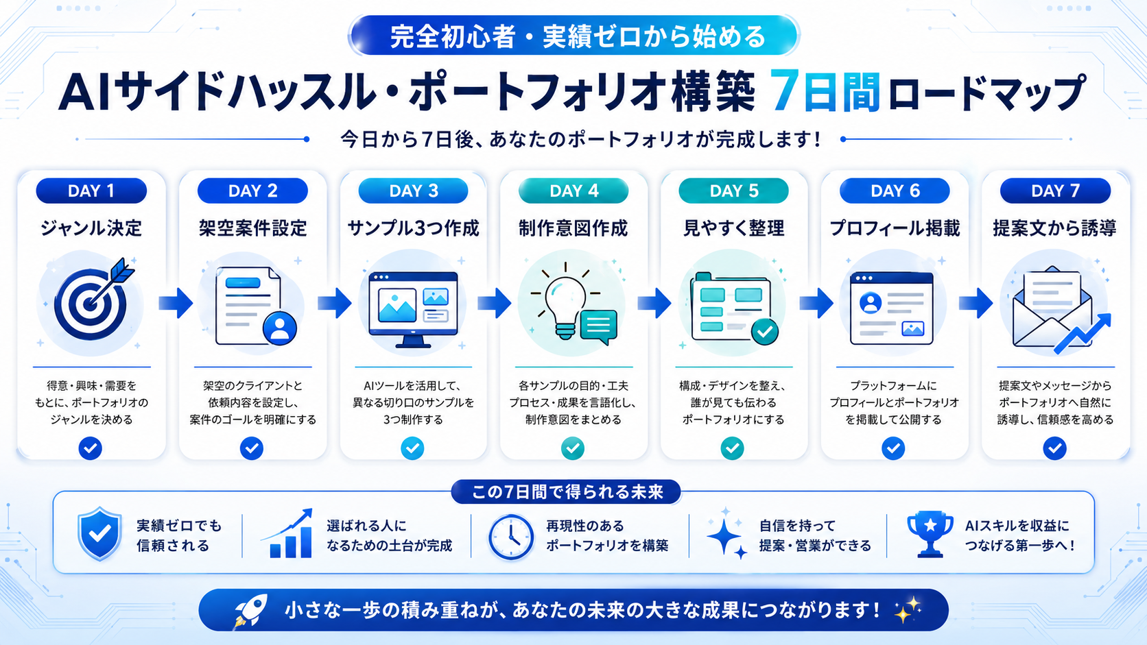 AI副業ポートフォリオを作る7日間ロードマップ図