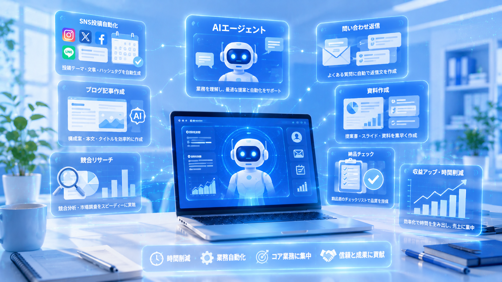 AIエージェント導入代行で個人事業主の業務効率化を支援するイメージ画像