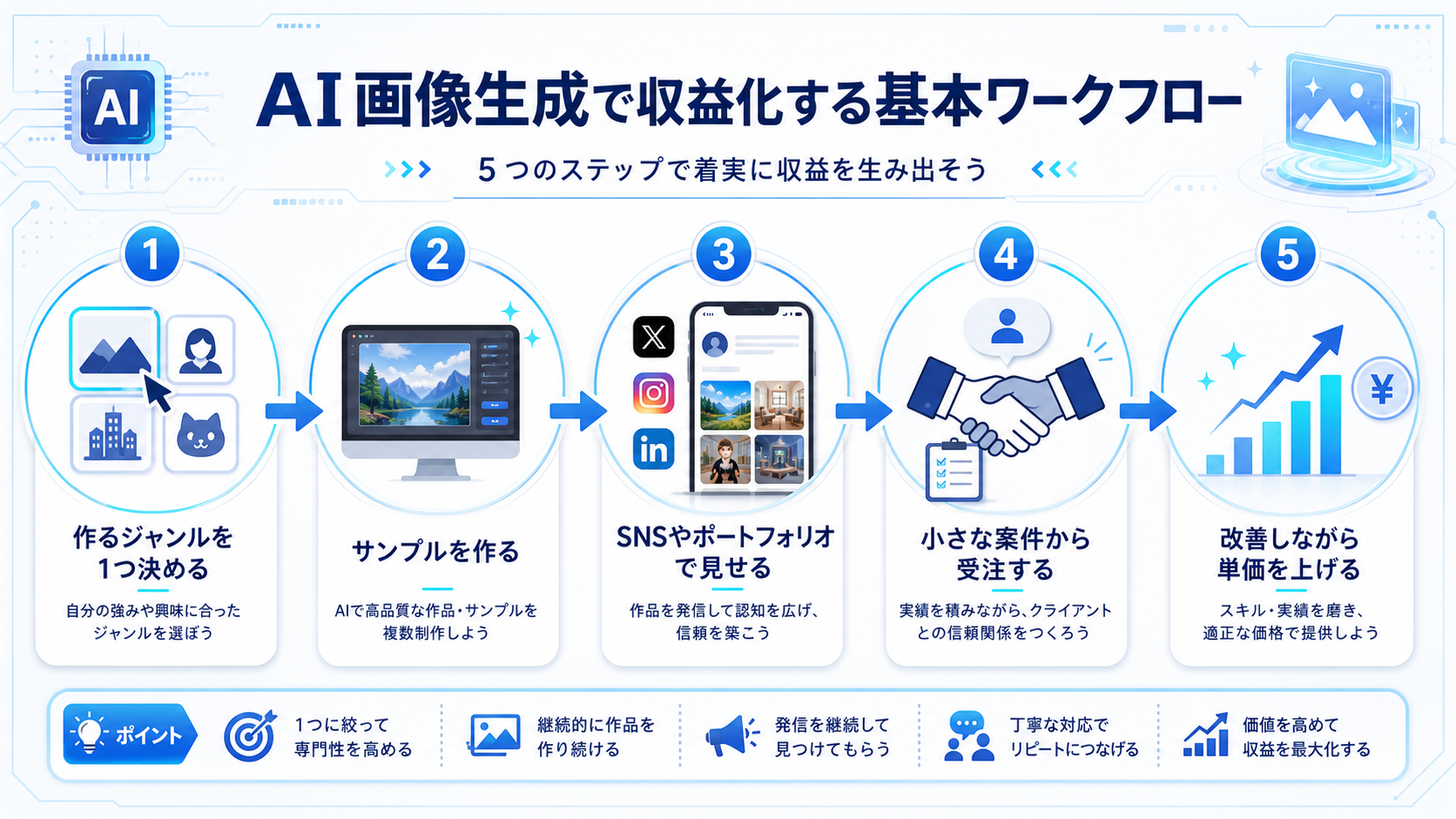 AI画像生成で稼ぐ基本的な流れの図解