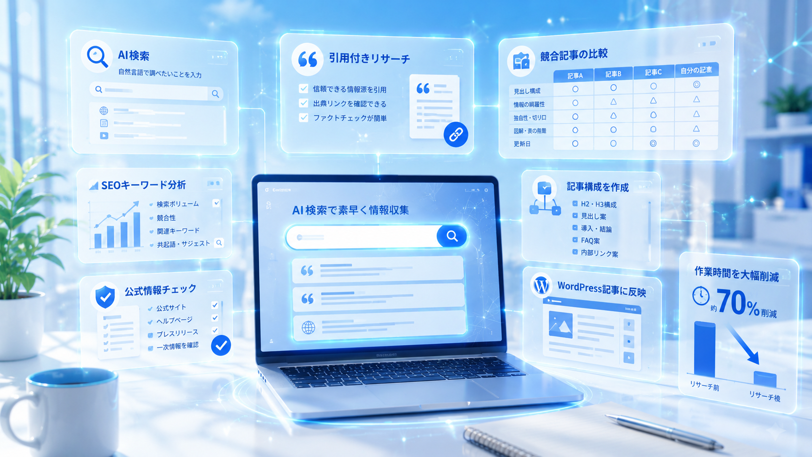 Perplexityでブログ記事リサーチを効率化するイメージ画像