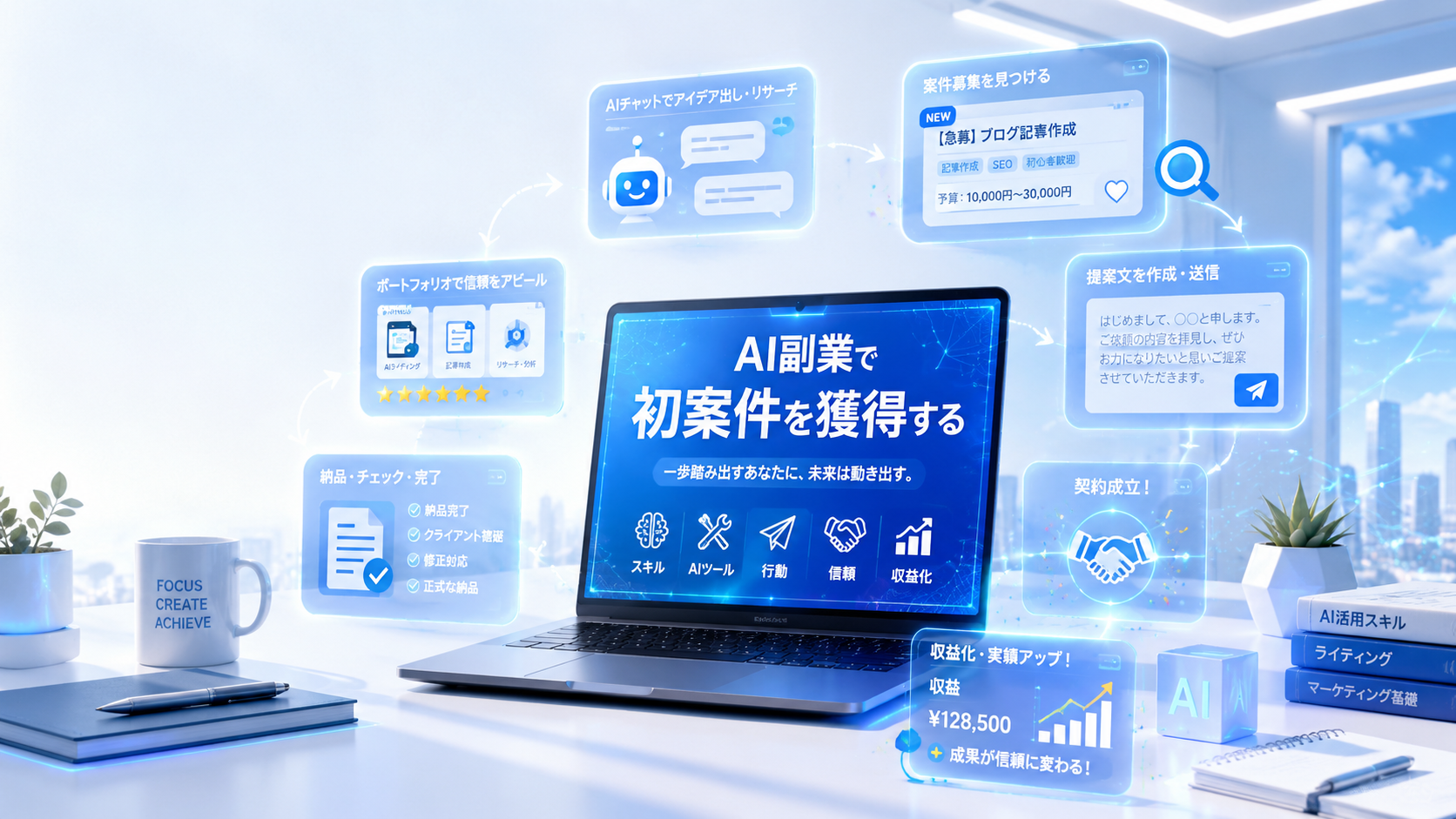 AI副業で初案件を獲得するイメージ画像