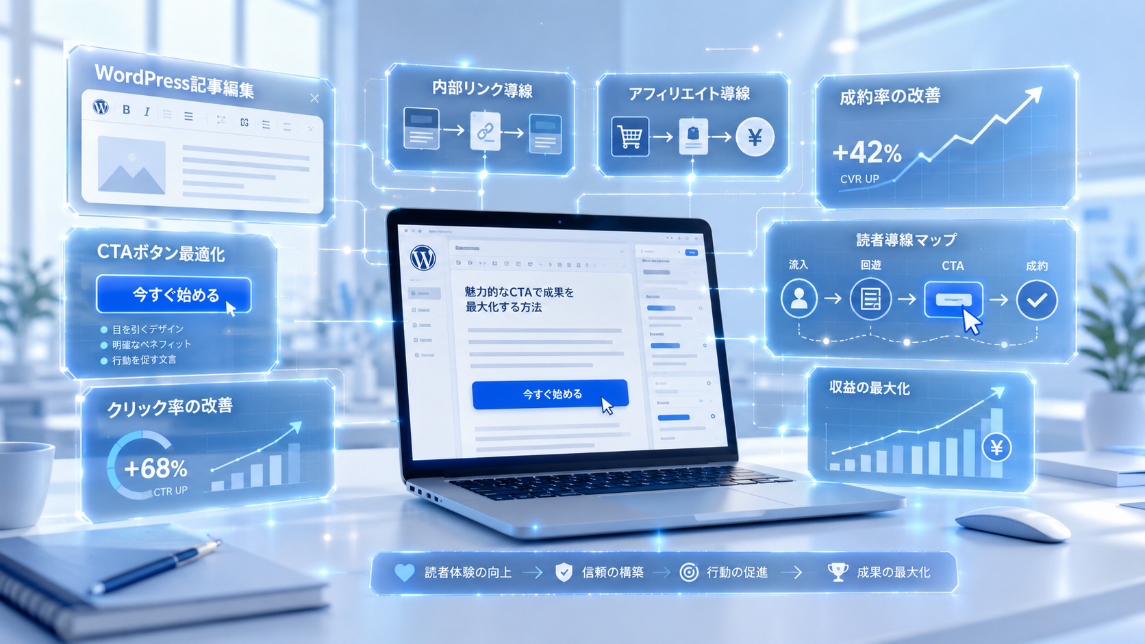 WordPress記事のCTAを改善してクリック率と成約率を高めるイメージ画像