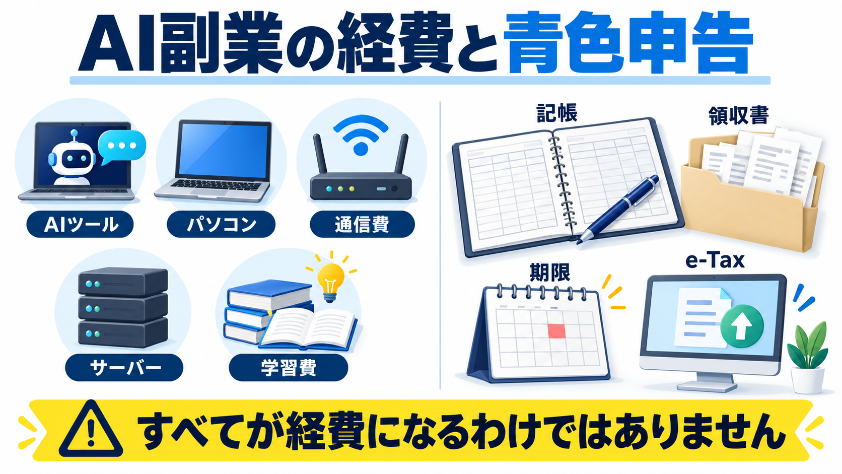 AI副業の主な経費候補と青色申告で必要な記帳・証憑管理