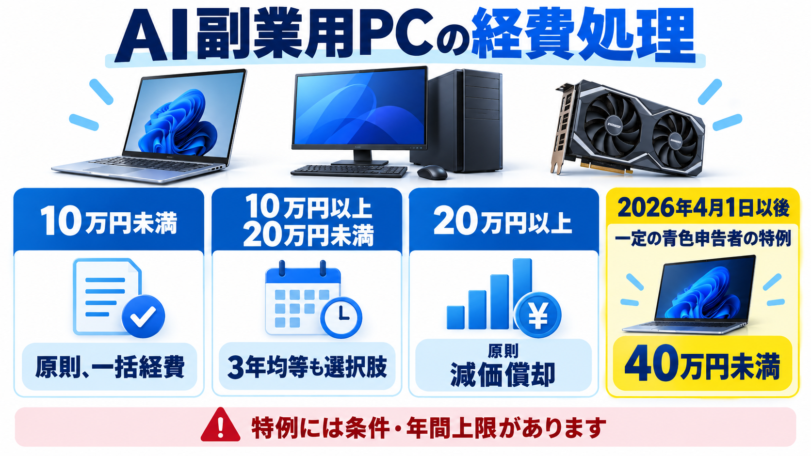 2026年のパソコン購入額別の経費処理と減価償却