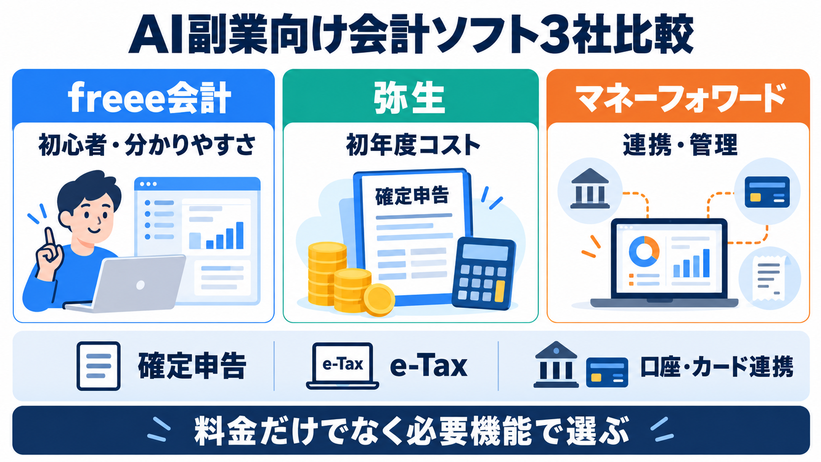 freee・弥生・マネーフォワードの会計ソフト比較